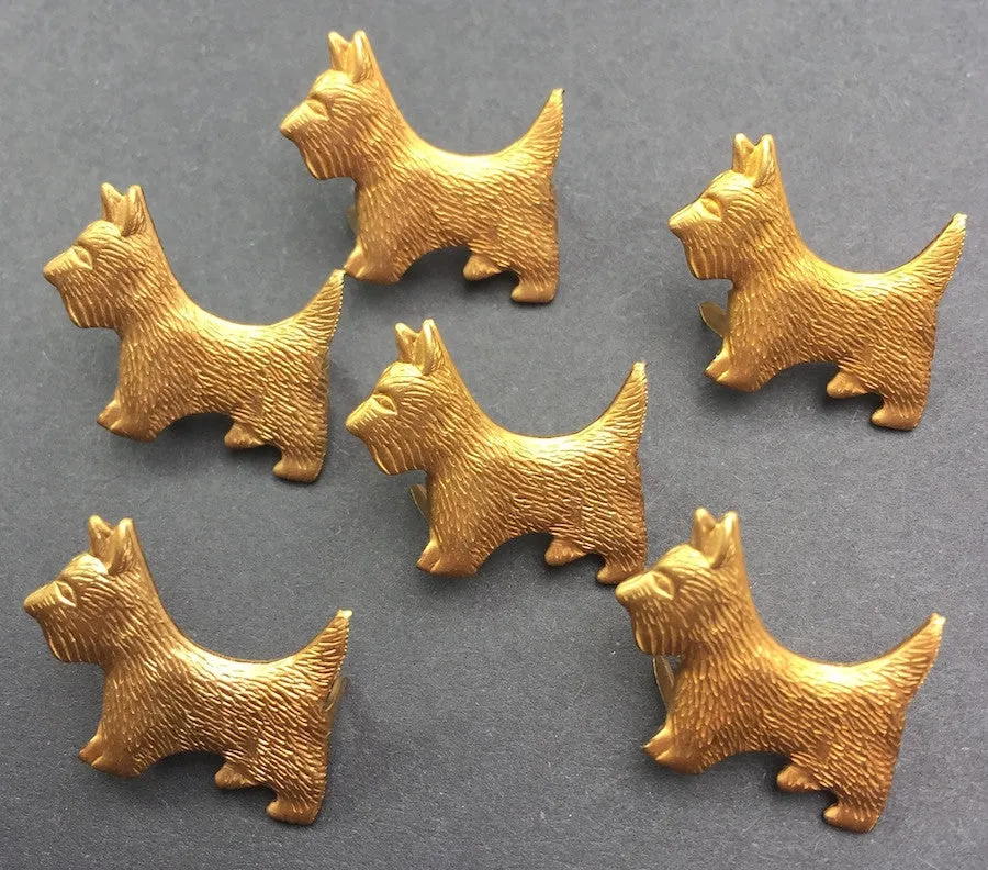 6 1950s Metal SCOTTIE DOG Pins for decorating Belts, Bags, Boots etc