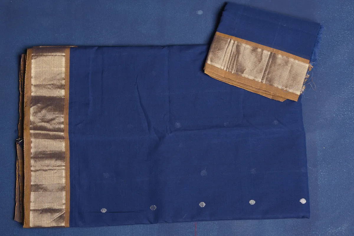 90L867 Blue Paithani Cotton Sari with Parrot Motif Pallu