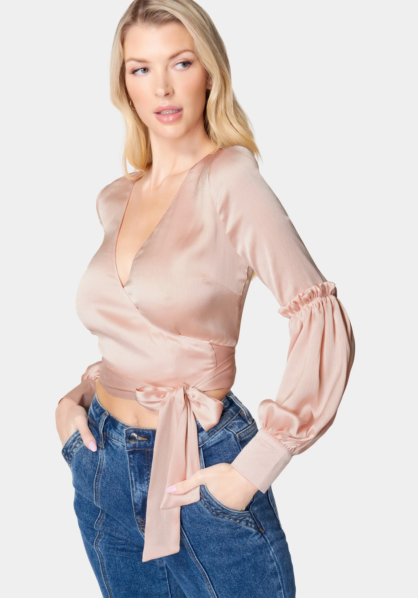 Balloon Sleeve Wrap Blouse