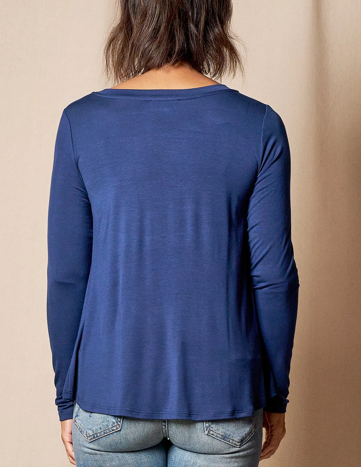 Bamboo Relaxed Long Sleeve Tee - Navy