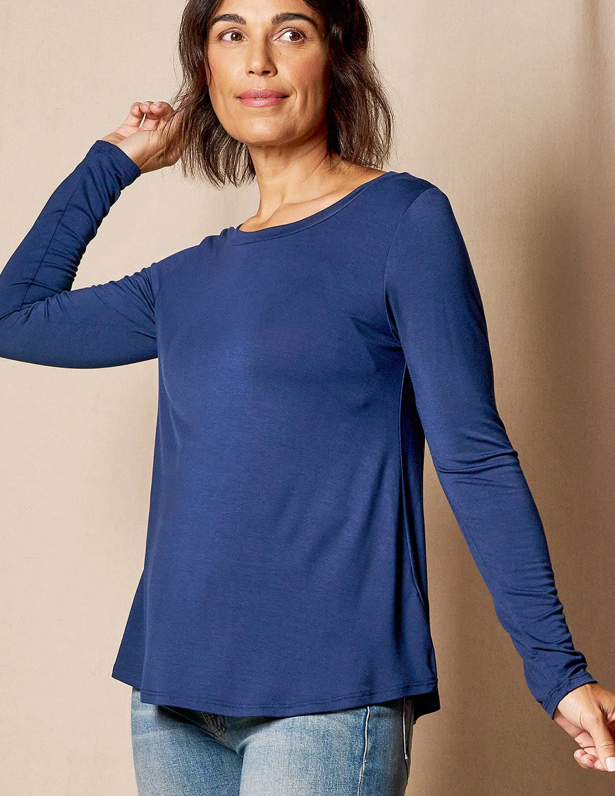 Bamboo Relaxed Long Sleeve Tee - Navy