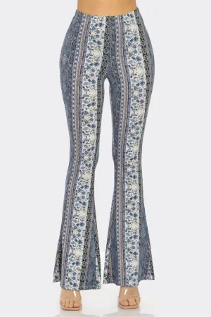 Bear Dance Floral Scroll Skinny Brushed Pants - Multi Light Denim