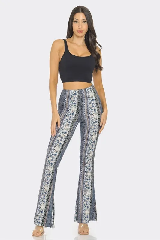 Bear Dance Floral Scroll Skinny Brushed Pants - Multi Light Denim