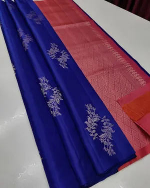 Bewitching Blue Soft Silk Saree With Efflorescence Blouse Piece