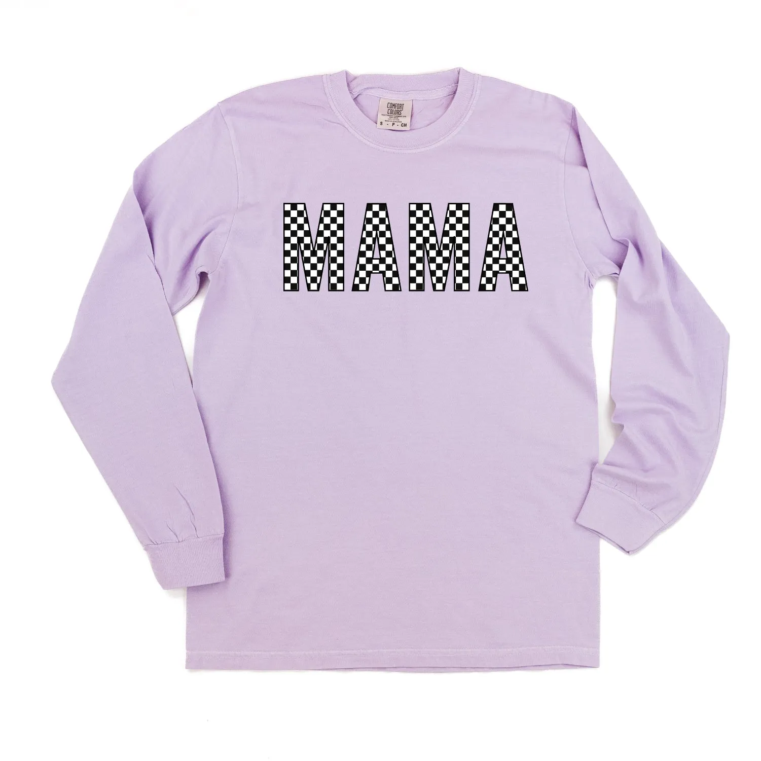 Block Font Checkers - MAMA - LONG SLEEVE COMFORT COLORS TEE