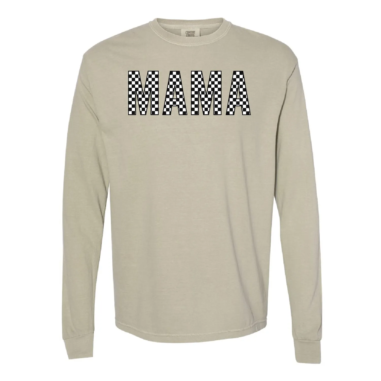 Block Font Checkers - MAMA - LONG SLEEVE COMFORT COLORS TEE