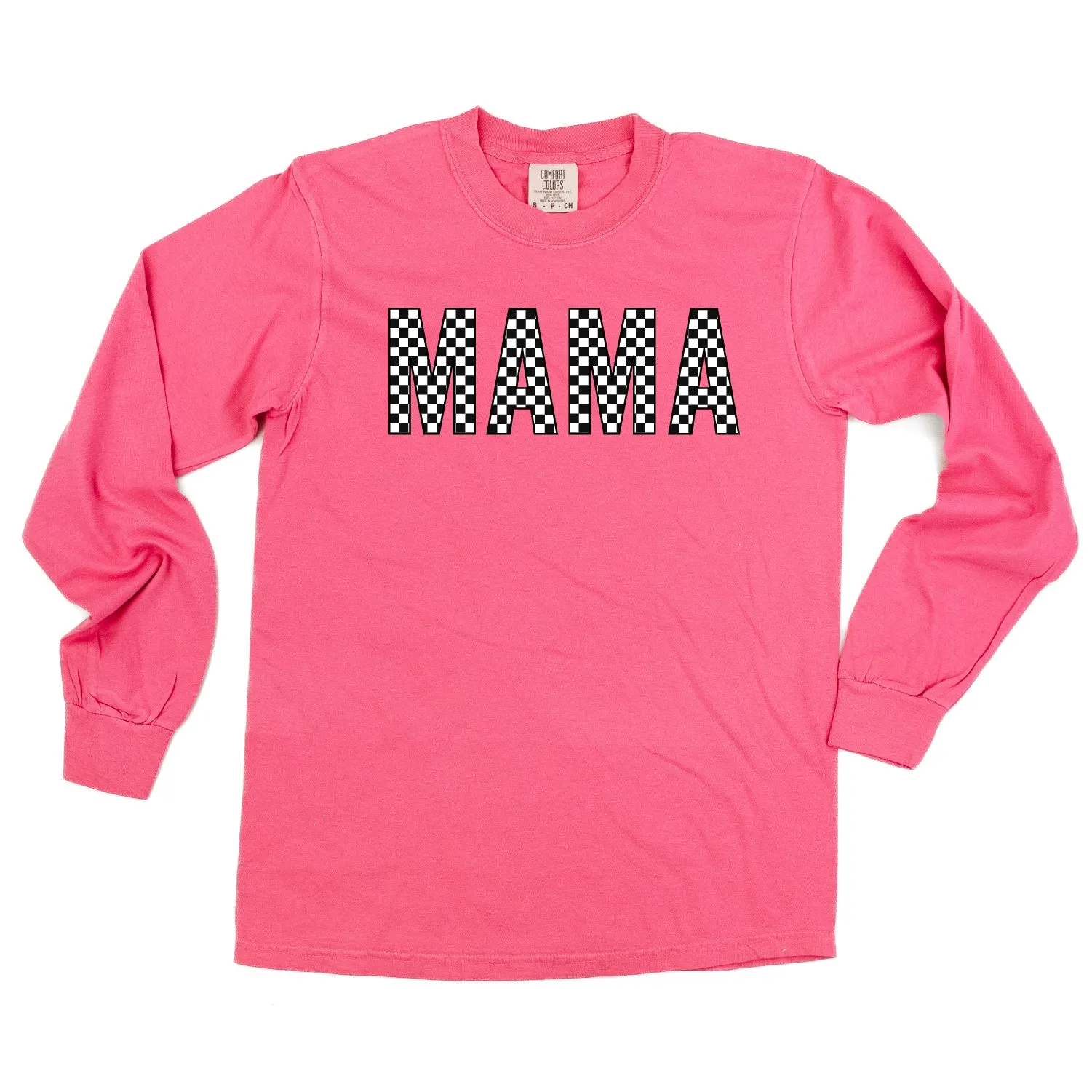 Block Font Checkers - MAMA - LONG SLEEVE COMFORT COLORS TEE