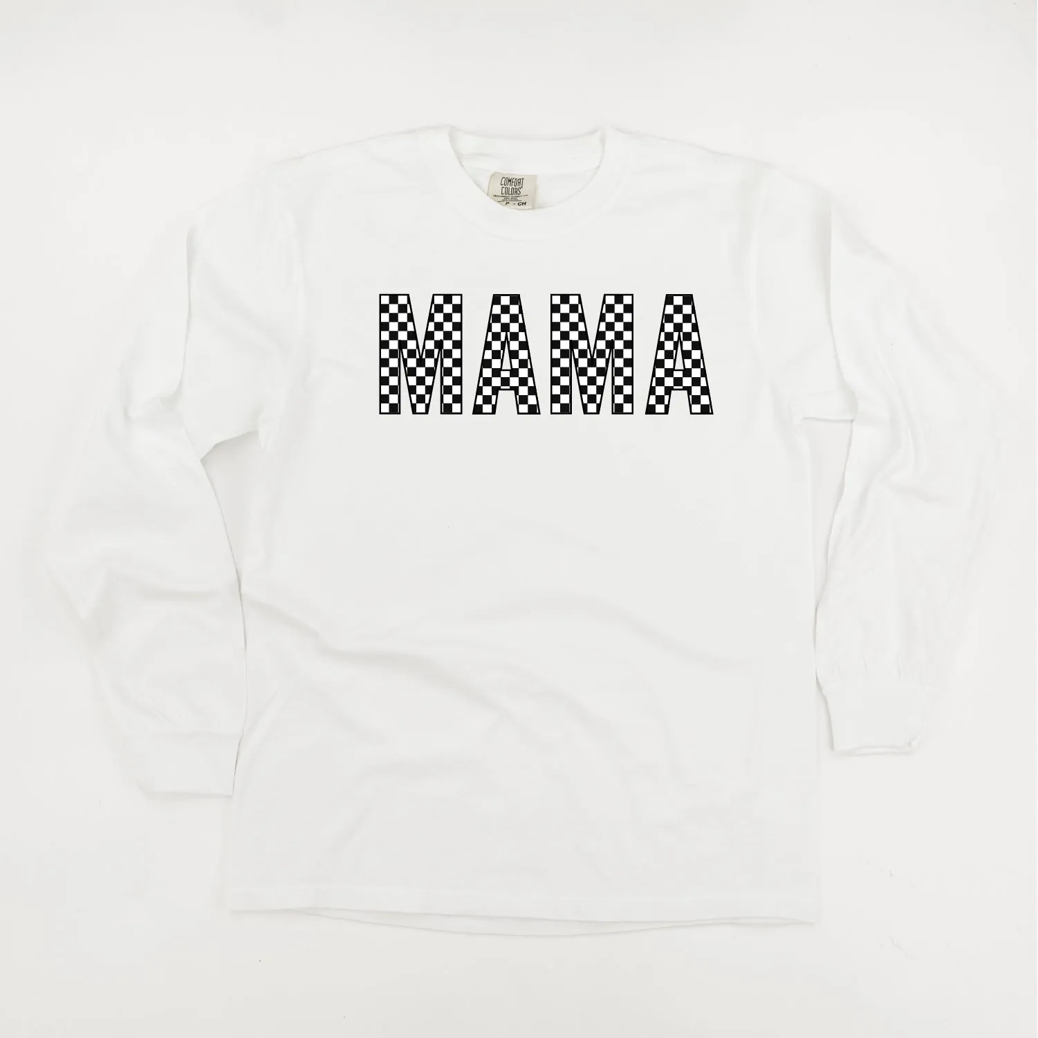 Block Font Checkers - MAMA - LONG SLEEVE COMFORT COLORS TEE