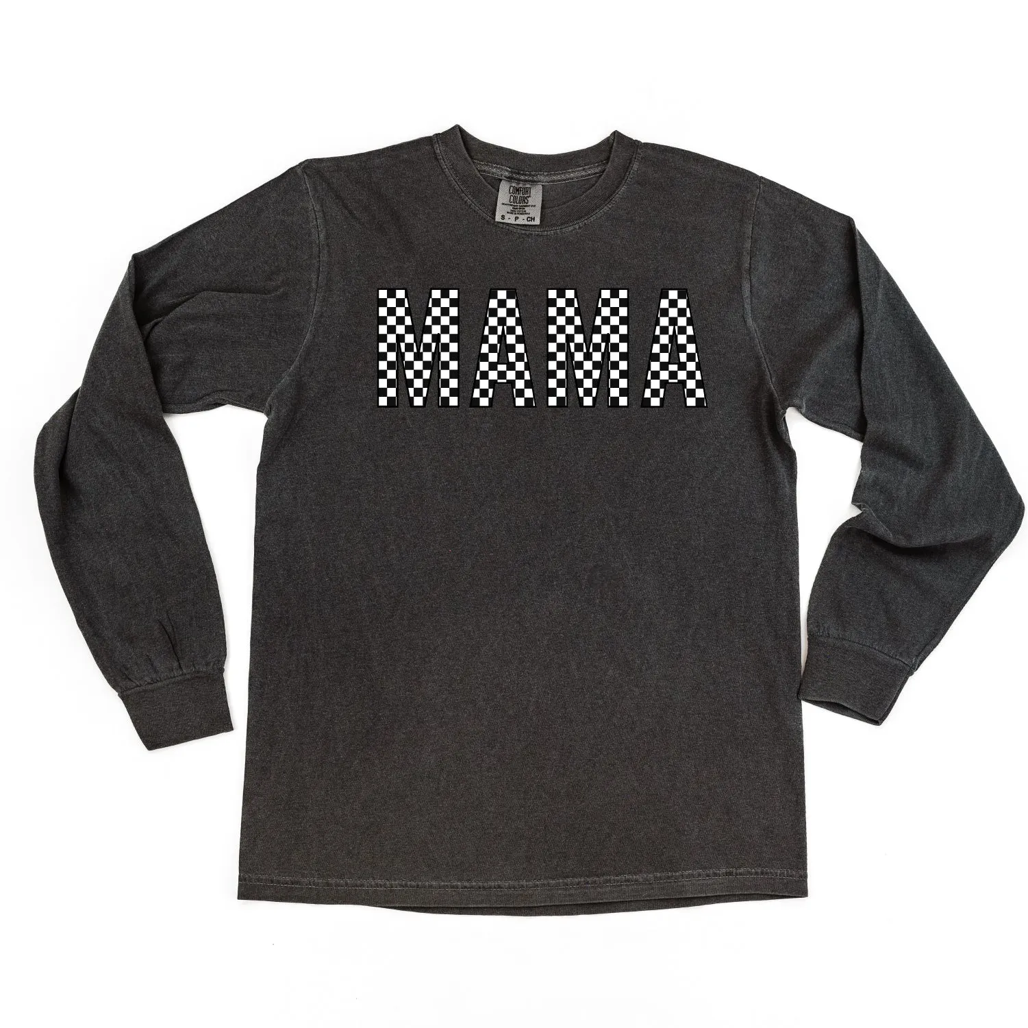 Block Font Checkers - MAMA - LONG SLEEVE COMFORT COLORS TEE