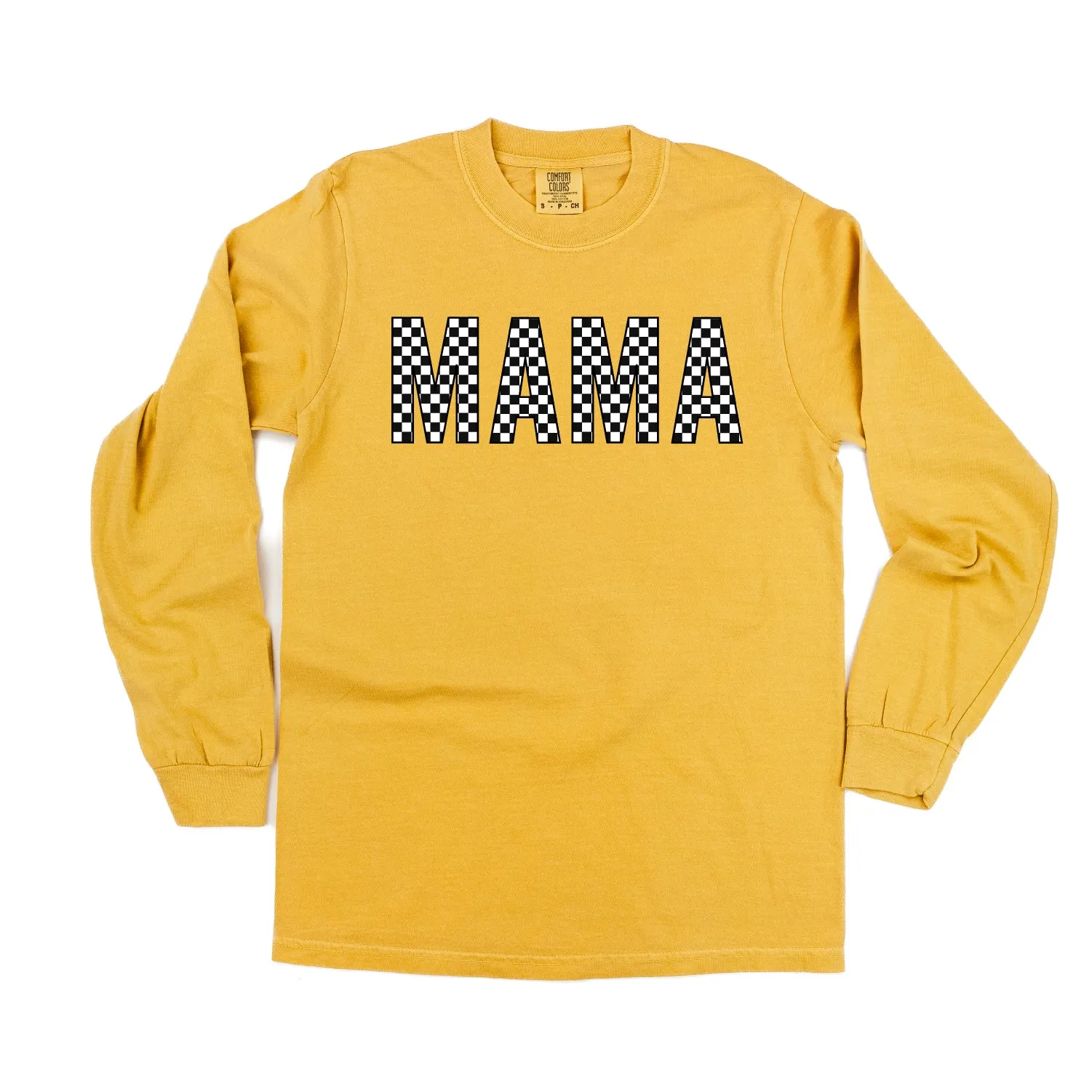 Block Font Checkers - MAMA - LONG SLEEVE COMFORT COLORS TEE