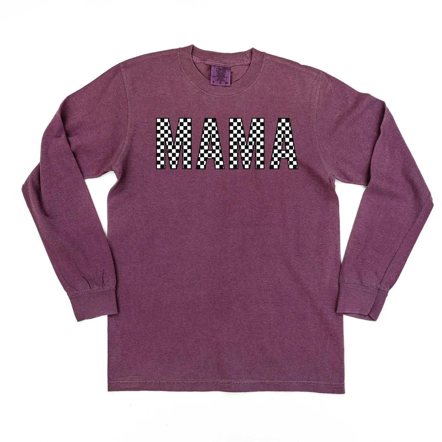 Block Font Checkers - MAMA - LONG SLEEVE COMFORT COLORS TEE