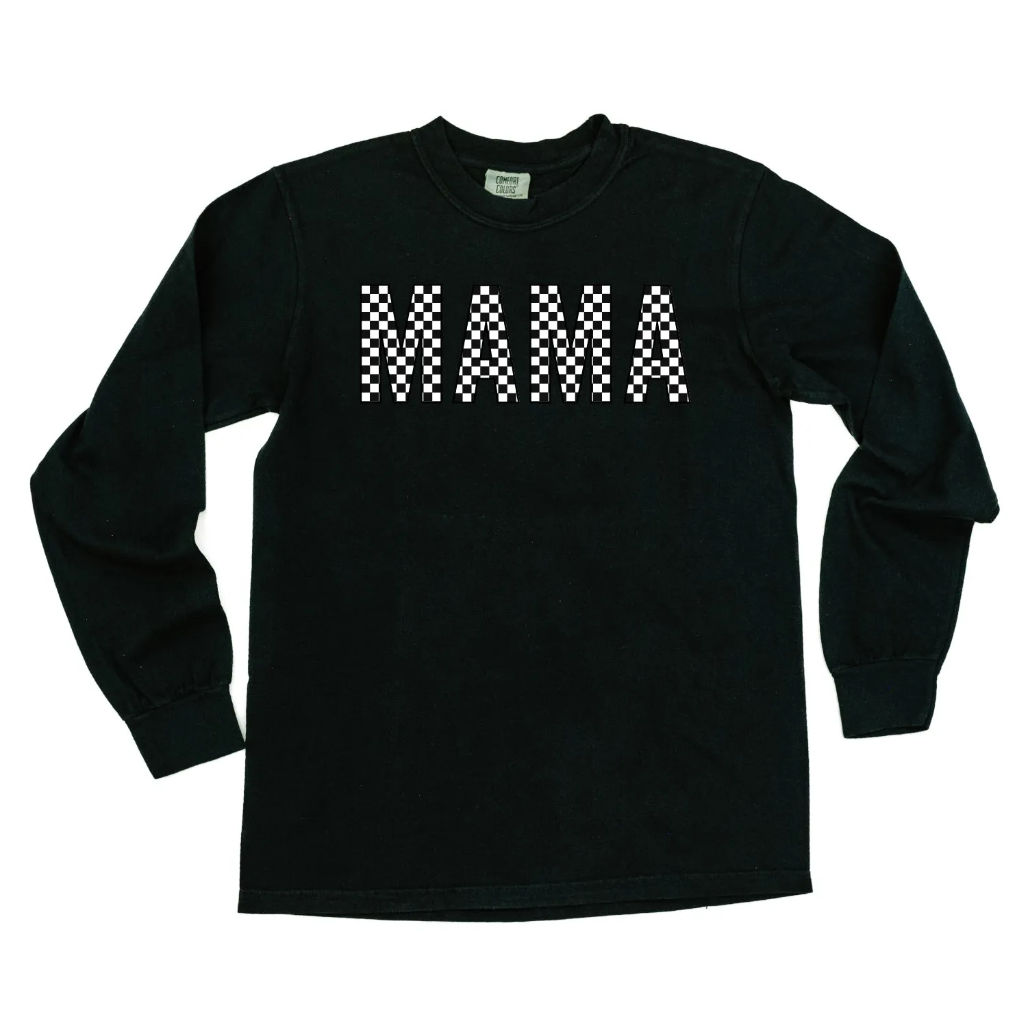 Block Font Checkers - MAMA - LONG SLEEVE COMFORT COLORS TEE