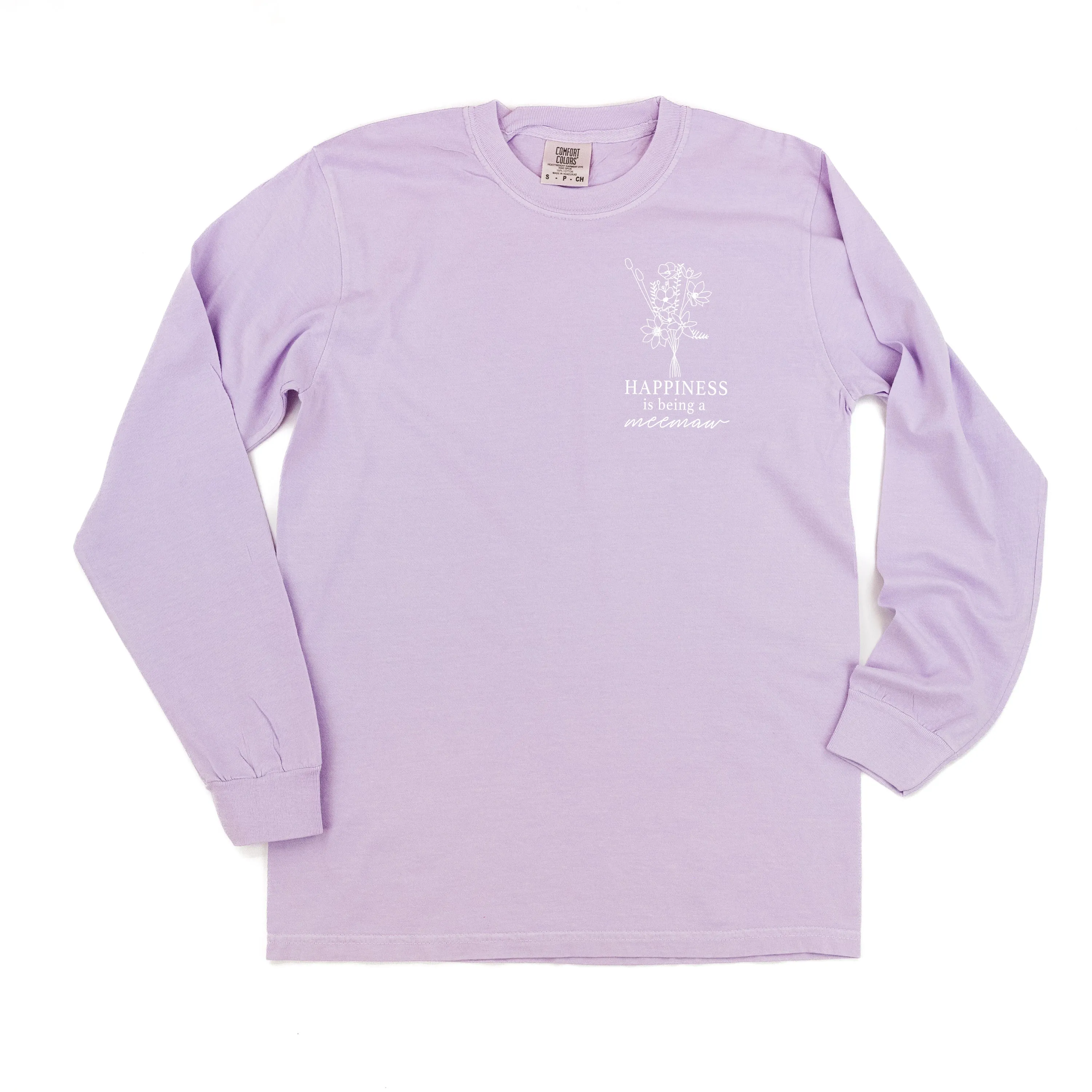 Bouquet Style - Happiness is Being a MEEMAW - LONG SLEEVE COMFORT COLORS TEE