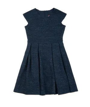 By Debra Girls Navy Boucle Cap Sleeve Box Pleat Dress