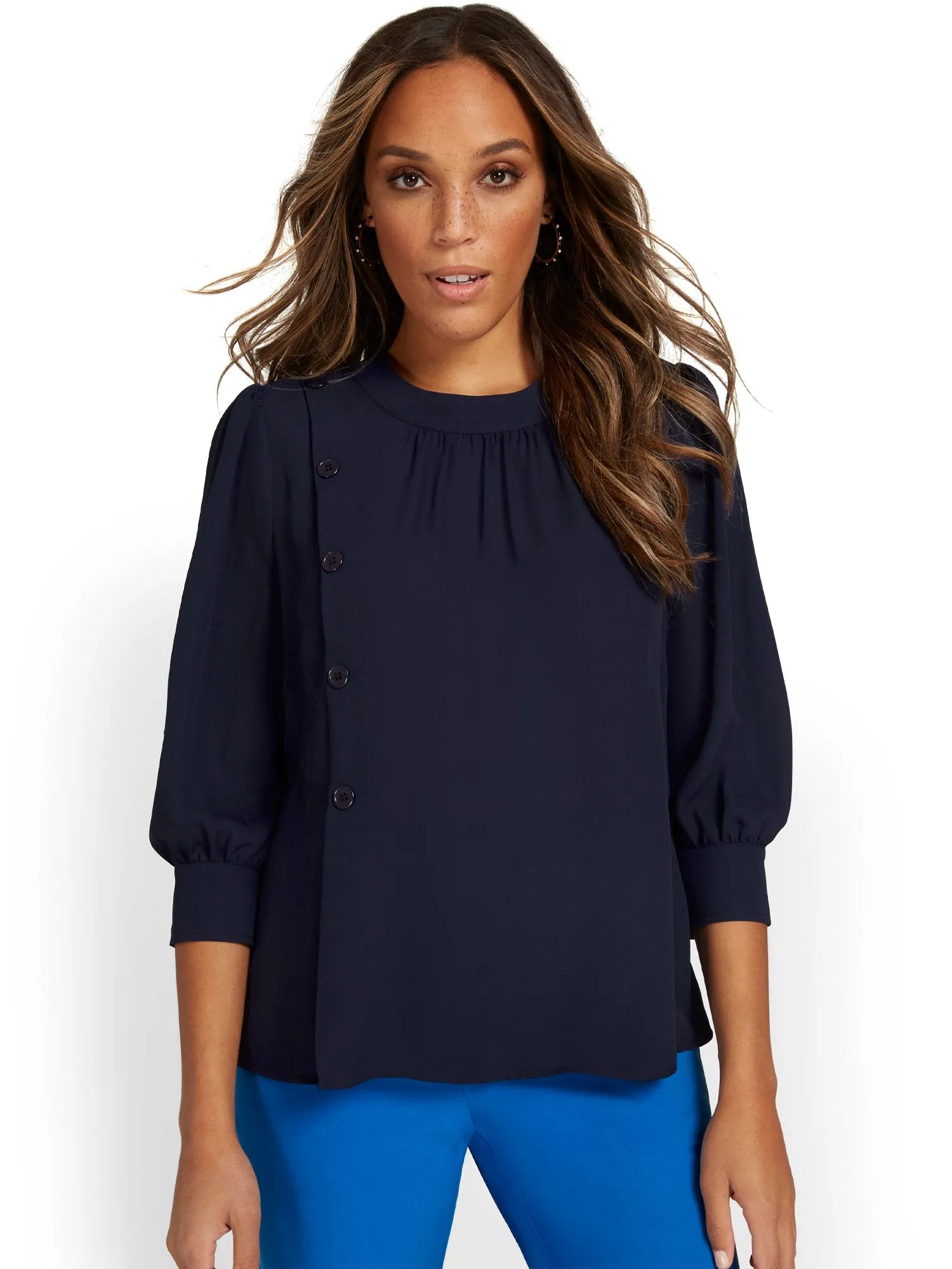 Cuff-Sleeve Button Blouse