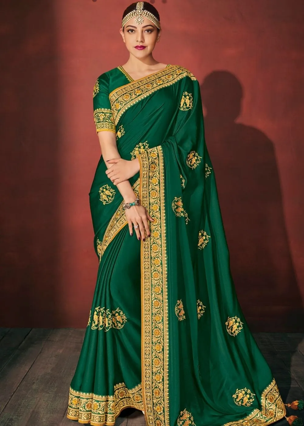 Dark Forest Green Zari Woven South Silk Saree