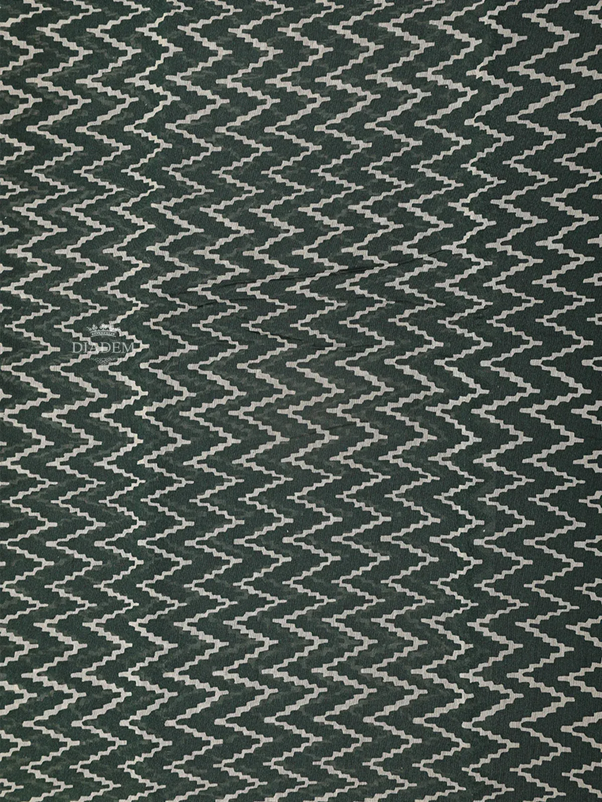 Dark Green Chanderi Silk Saree with chevron  Pattern on the Body with Zari Border