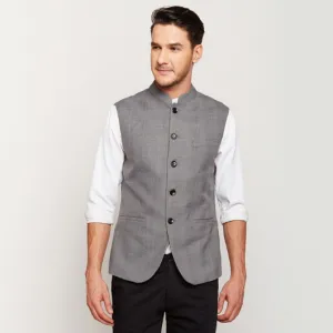 Dark Grey Checks Nehru Jacket