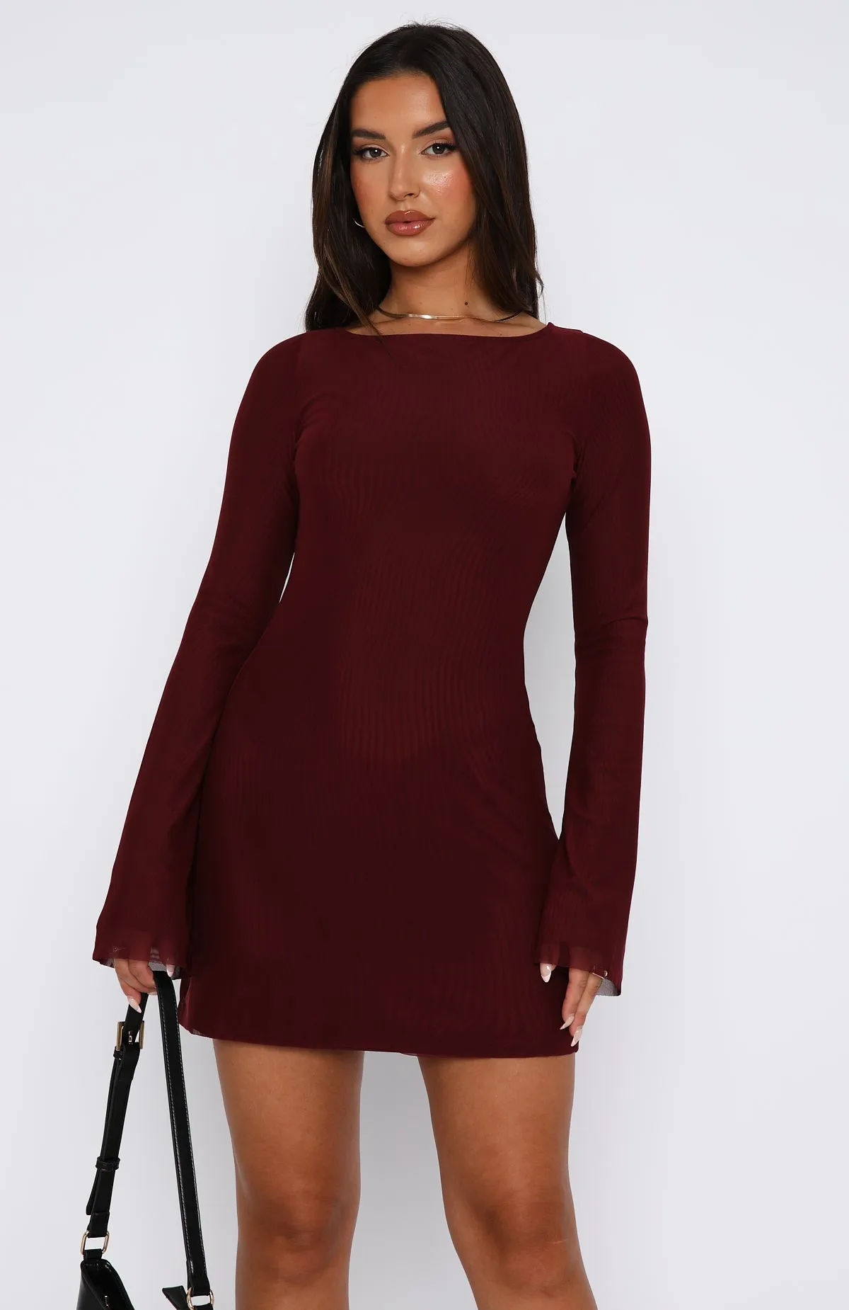 Excuse Me Miss Long Sleeve Mini Dress Wine