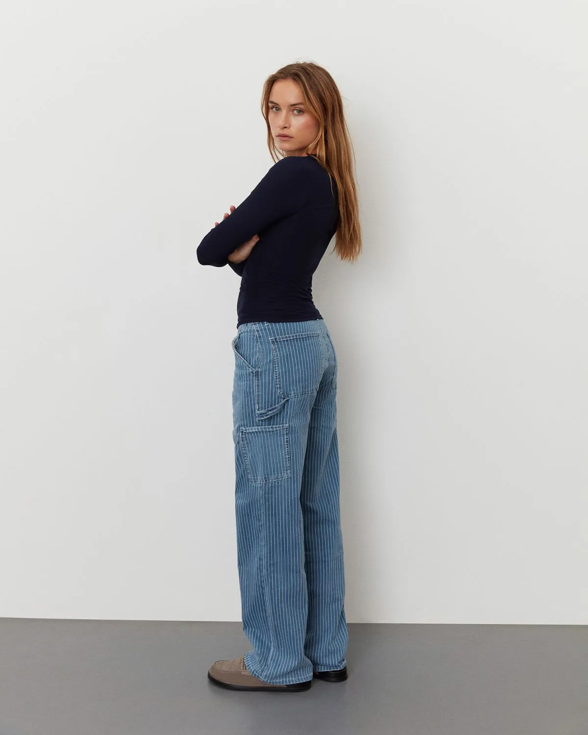 GITTESW TROUSERS - Light Blue striped