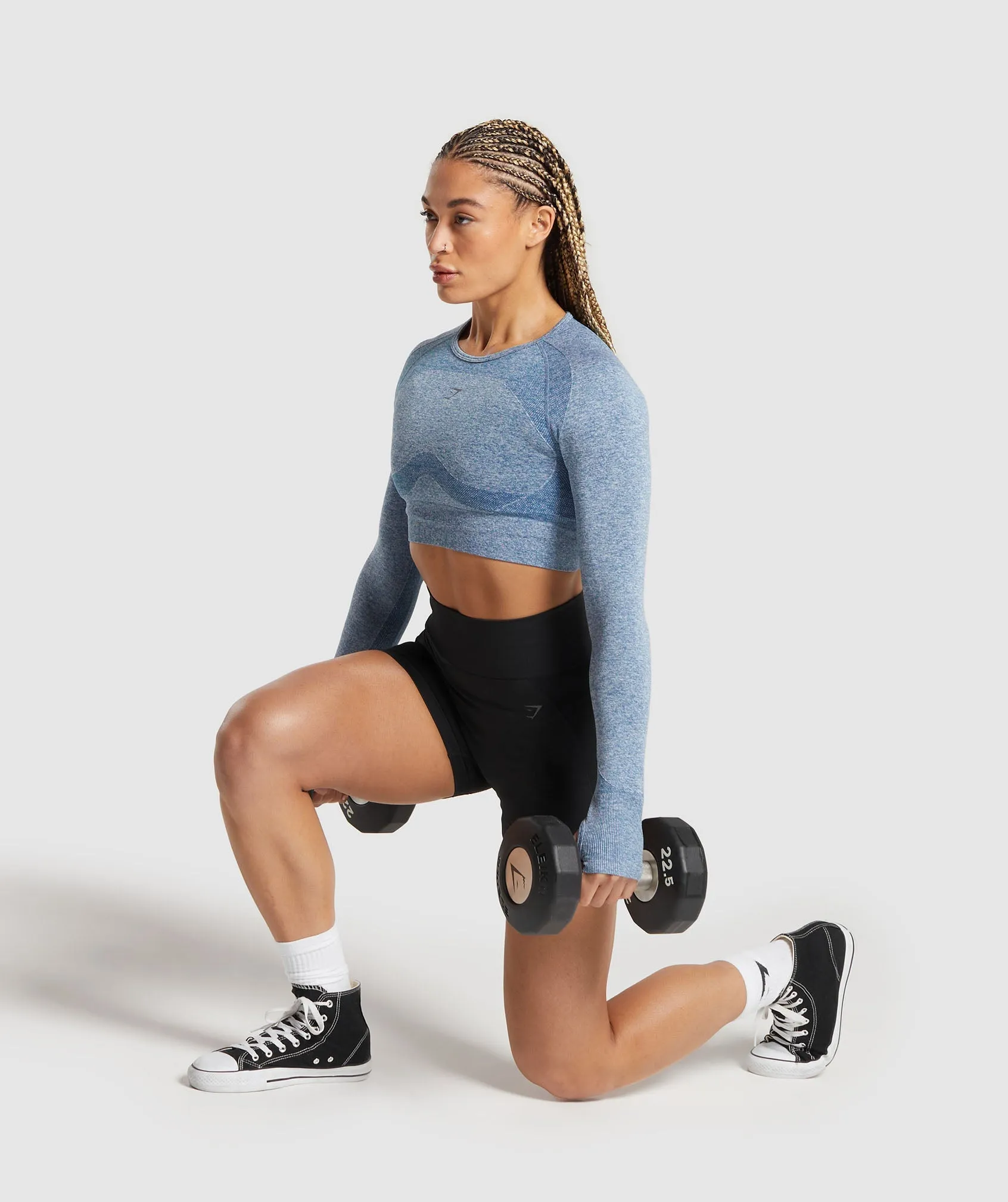 Gymshark Flex Long Sleeve Crop Top - Faded Blue/Pitch Grey