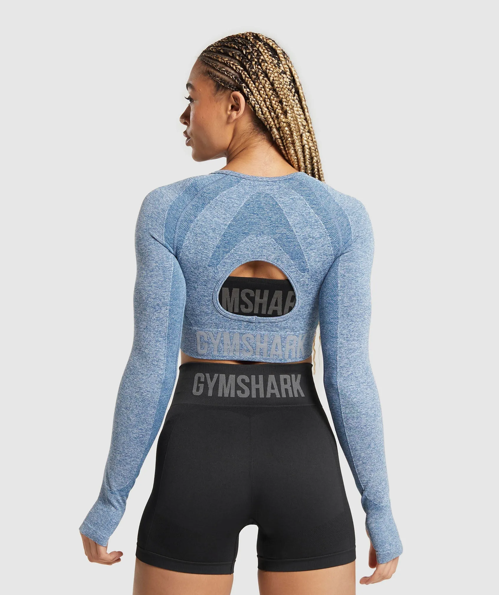 Gymshark Flex Long Sleeve Crop Top - Faded Blue/Pitch Grey