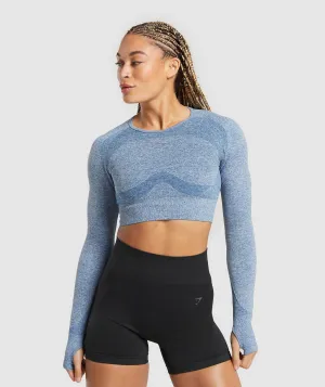 Gymshark Flex Long Sleeve Crop Top - Faded Blue/Pitch Grey