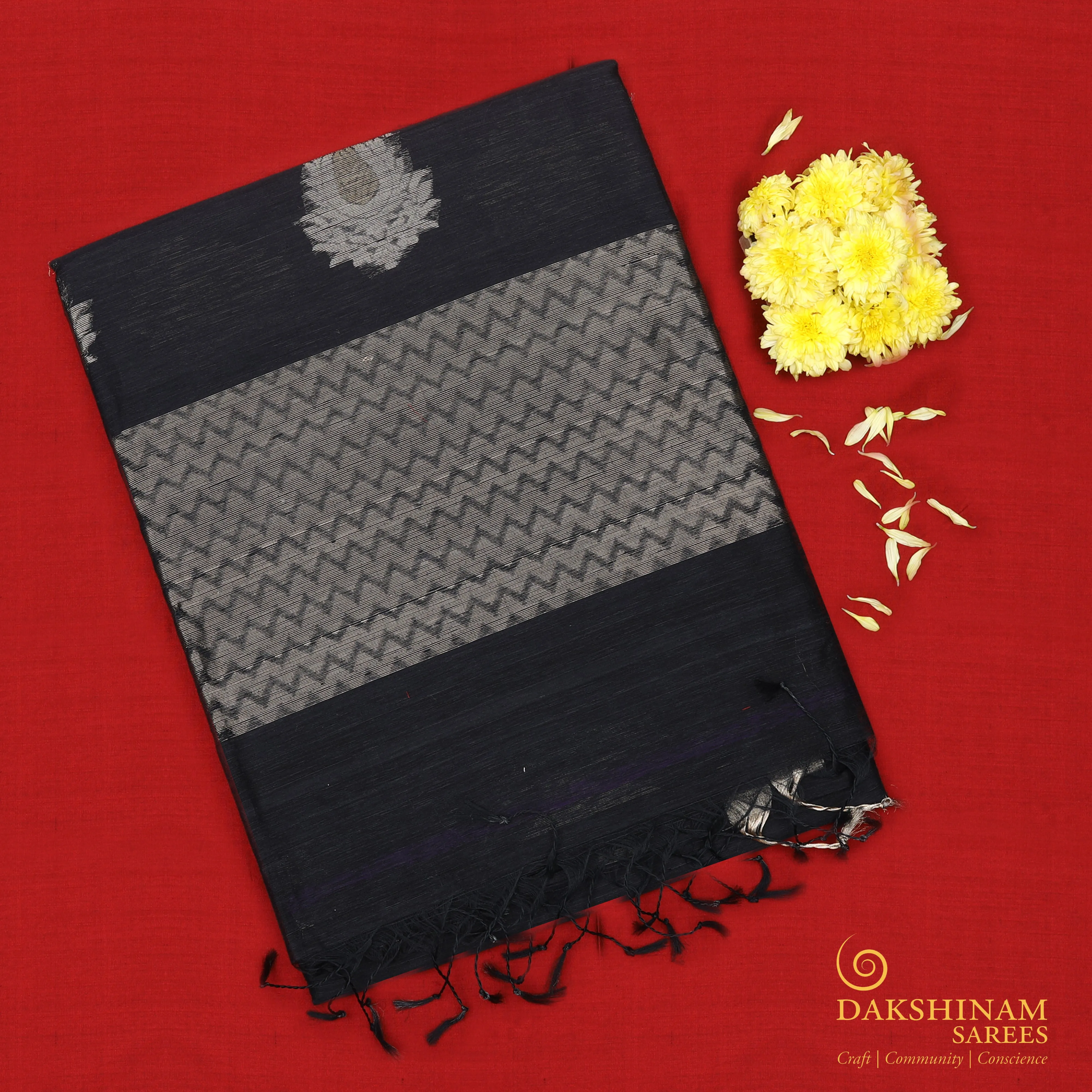 Handwoven Black Silk Cotton Saree - 732T002006DSC