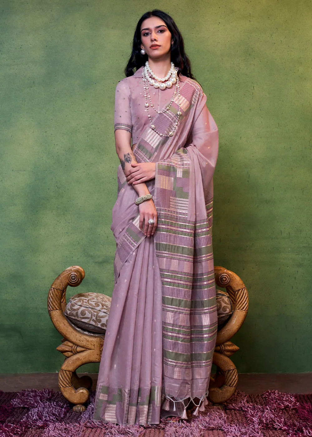 Handwoven Floral Purple Cotton Silk Saree