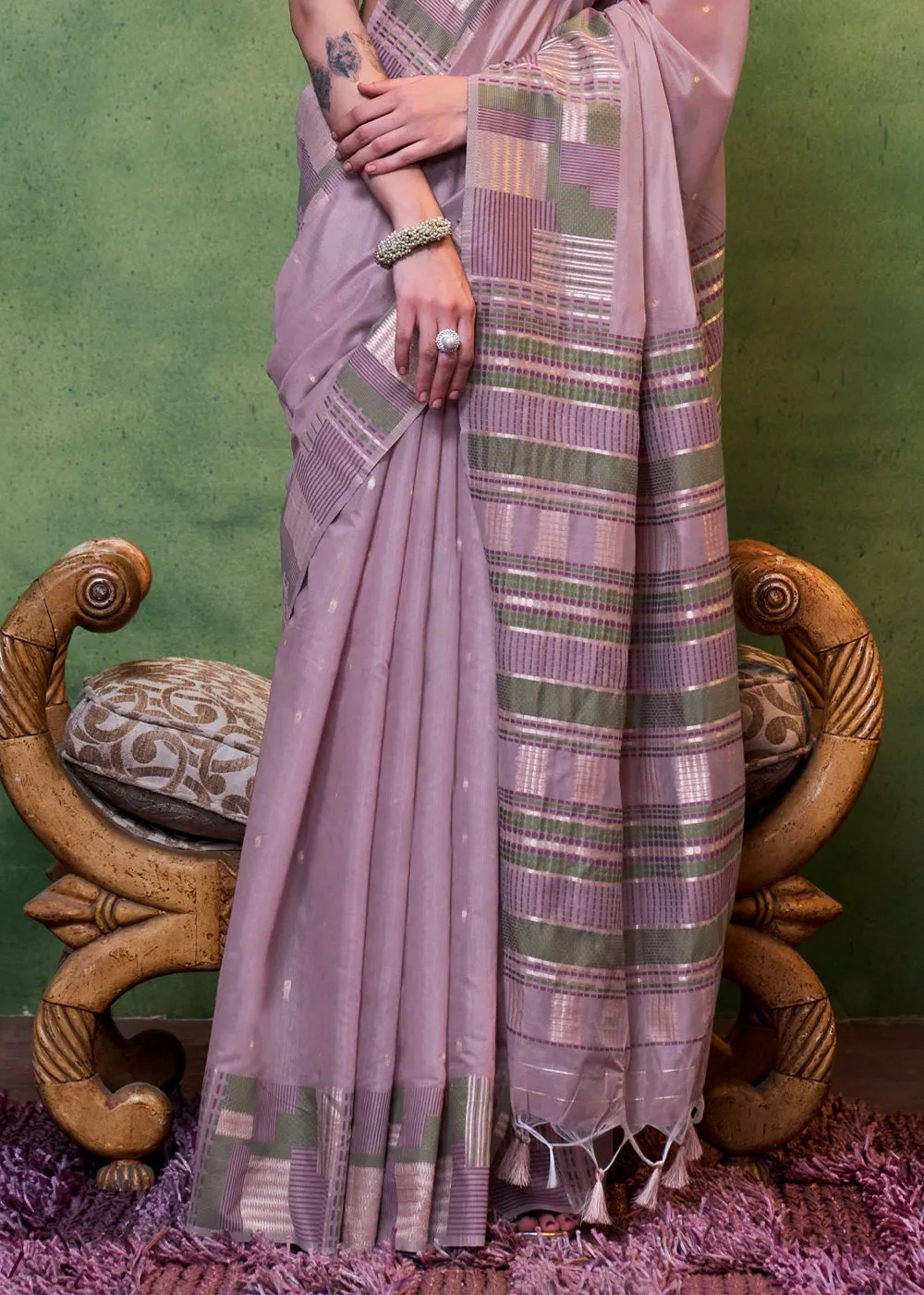 Handwoven Floral Purple Cotton Silk Saree