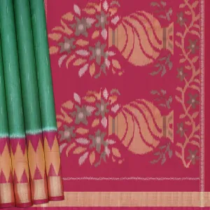 Handwoven Green with Pink Silk Cotton Saree - 2167T009302DSC