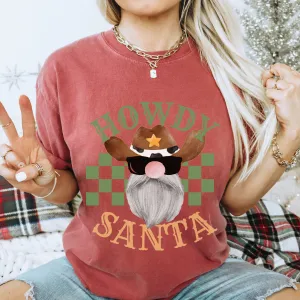 Howdy Santa Christmas T-Shirt Women's Funny Garment-Dyed Comfort Colors® Pretty Colors Retro Design Trendy T-Shirt