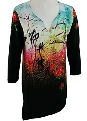 Impulse California - Tokyo Dawn 3/4 Sleeve, Asymmetrical Hem on a Multi Colored