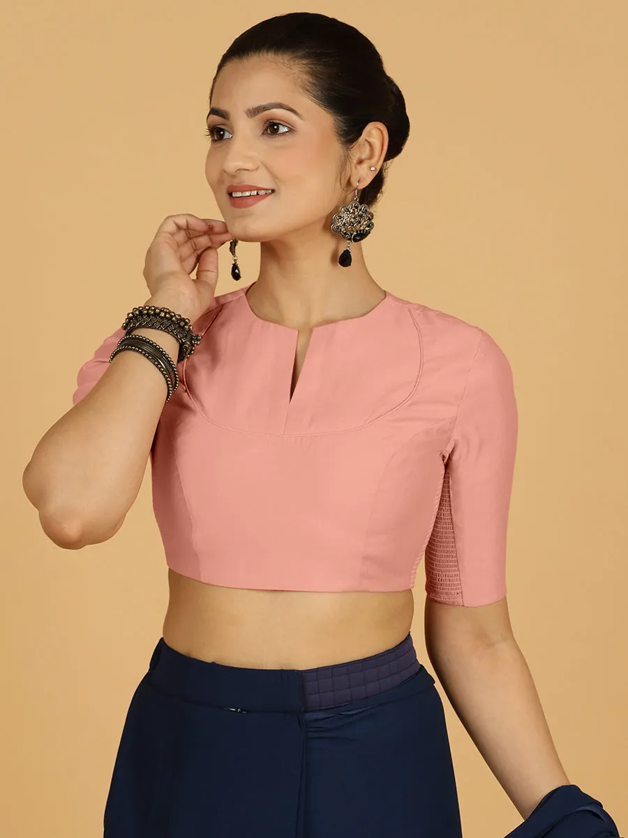 Karishma x Rozaana | Elbow Sleeves Saree Blouse in Sea Pink