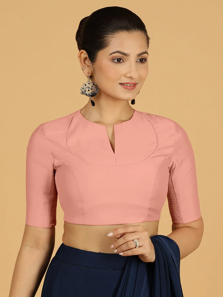 Karishma x Rozaana | Elbow Sleeves Saree Blouse in Sea Pink