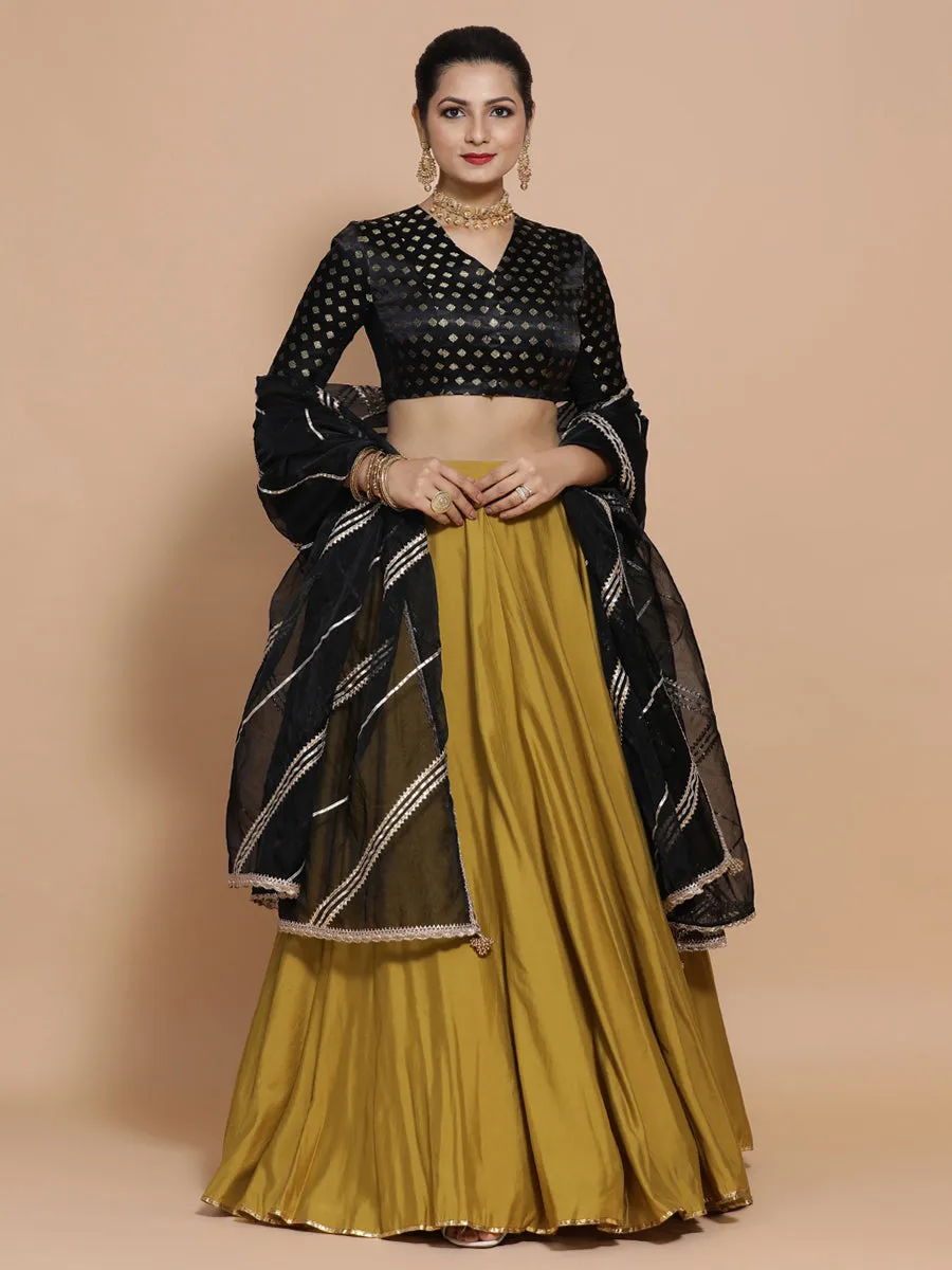 Kaya x Tyohaar | Elbow Sleeves Satin Viscose Saree Blouse in Black Butta Fabric