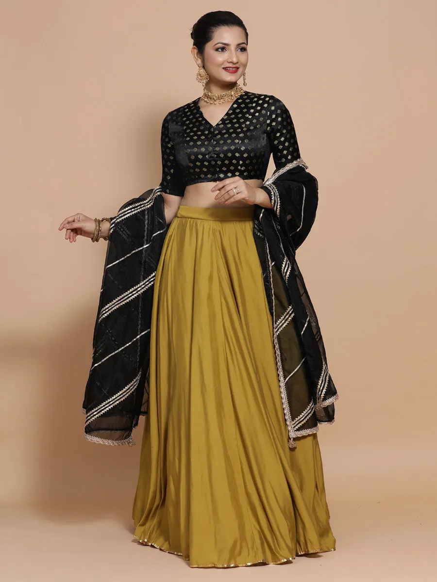 Kaya x Tyohaar | Elbow Sleeves Satin Viscose Saree Blouse in Black Butta Fabric