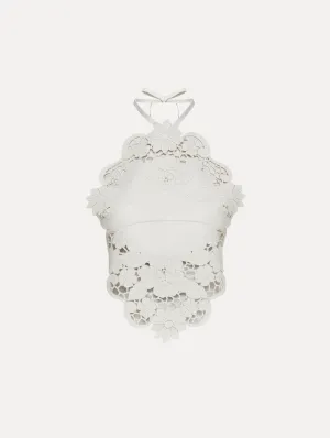 Laser Cut Floral Leather Halter Top