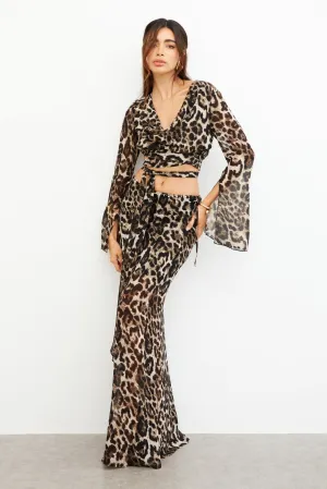 LEOPARD CHIFFON MAXI SKIRT