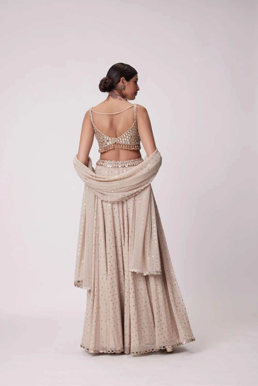 LIGHT BEIGE GEORGETTE LEHENGA PANTS SET