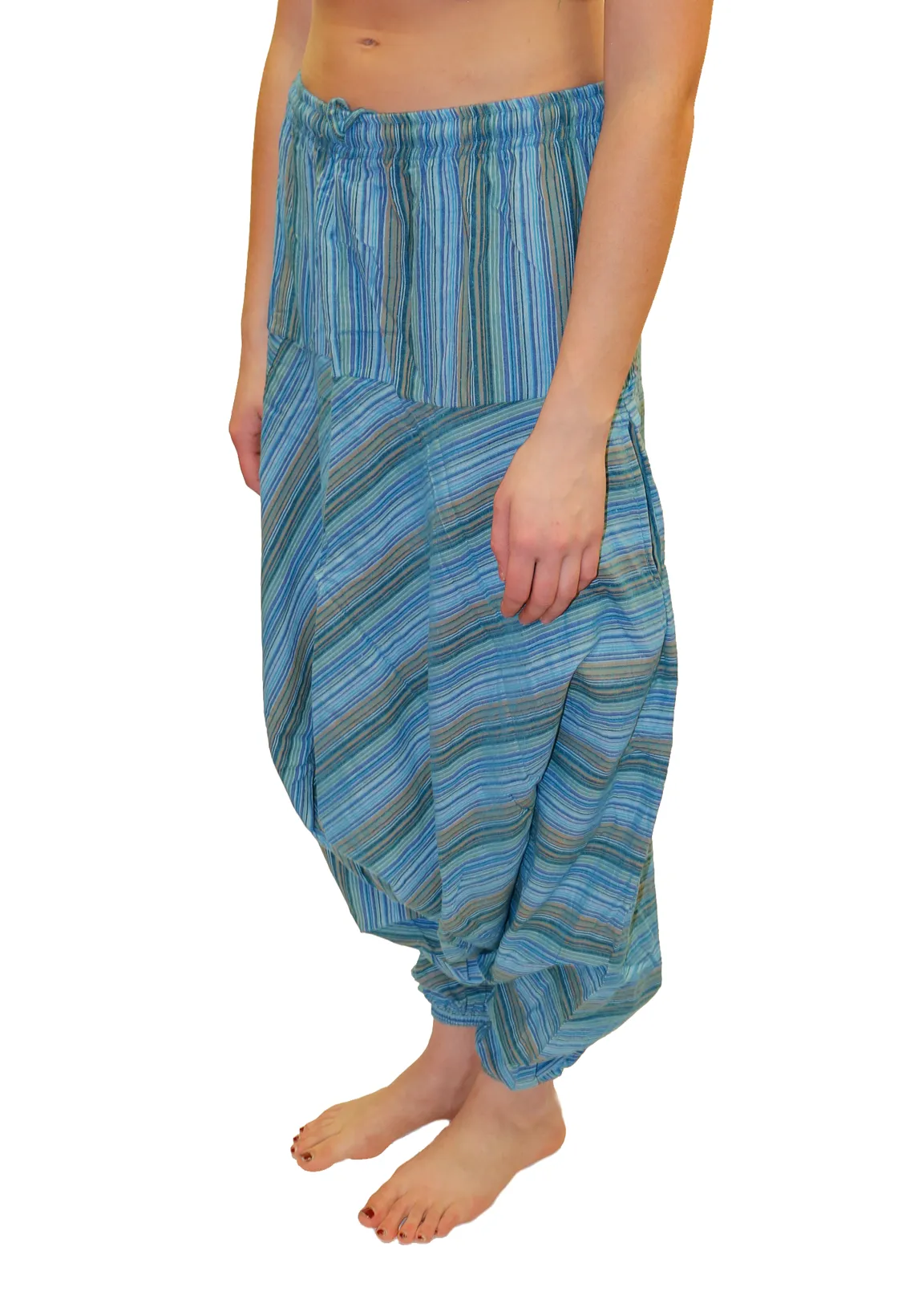 Light Blue Striped Cotton Harem Pants