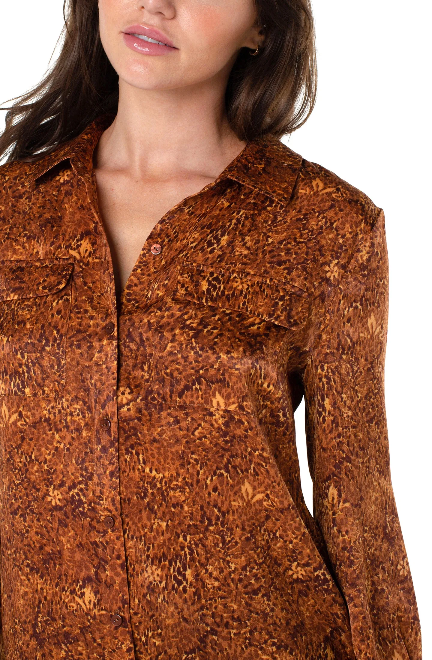 Liverpool Flap Pocket Button Front Woven Blouse (Autumn Safari)