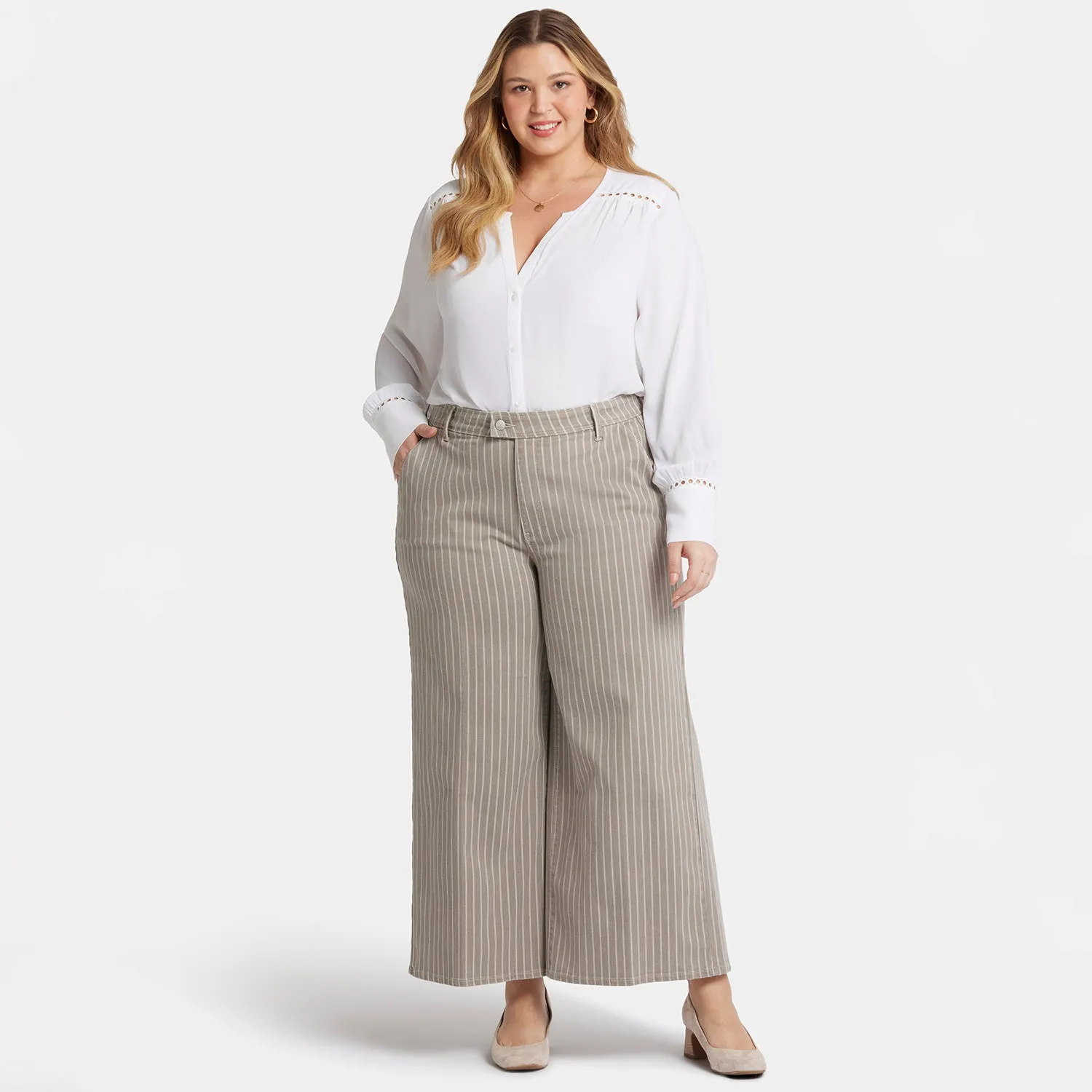 Mona Wide Leg Trouser Ankle Jeans In Plus Size - Boardwalk Stripe