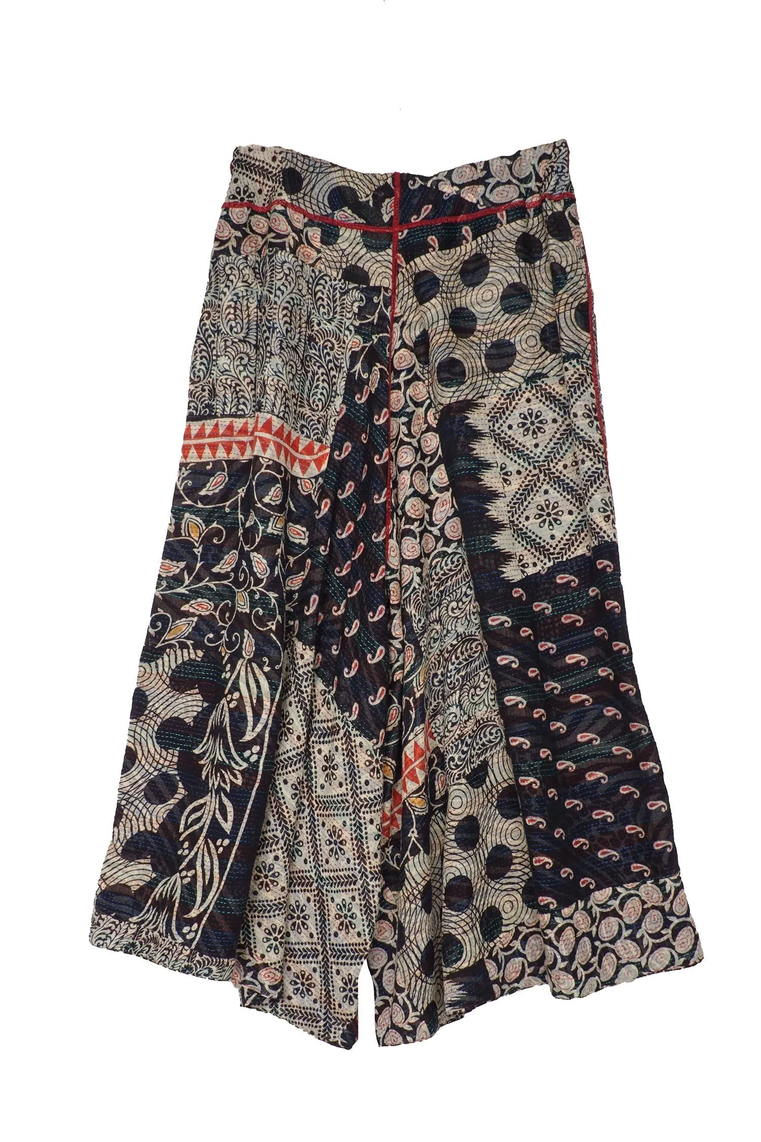 PATCHED PRINT KANTHA WIDE LEG PANTS - pp2623-blk -