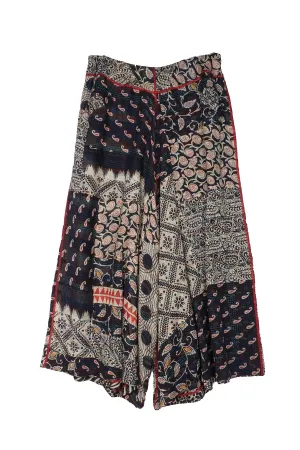 PATCHED PRINT KANTHA WIDE LEG PANTS - pp2623-blk -