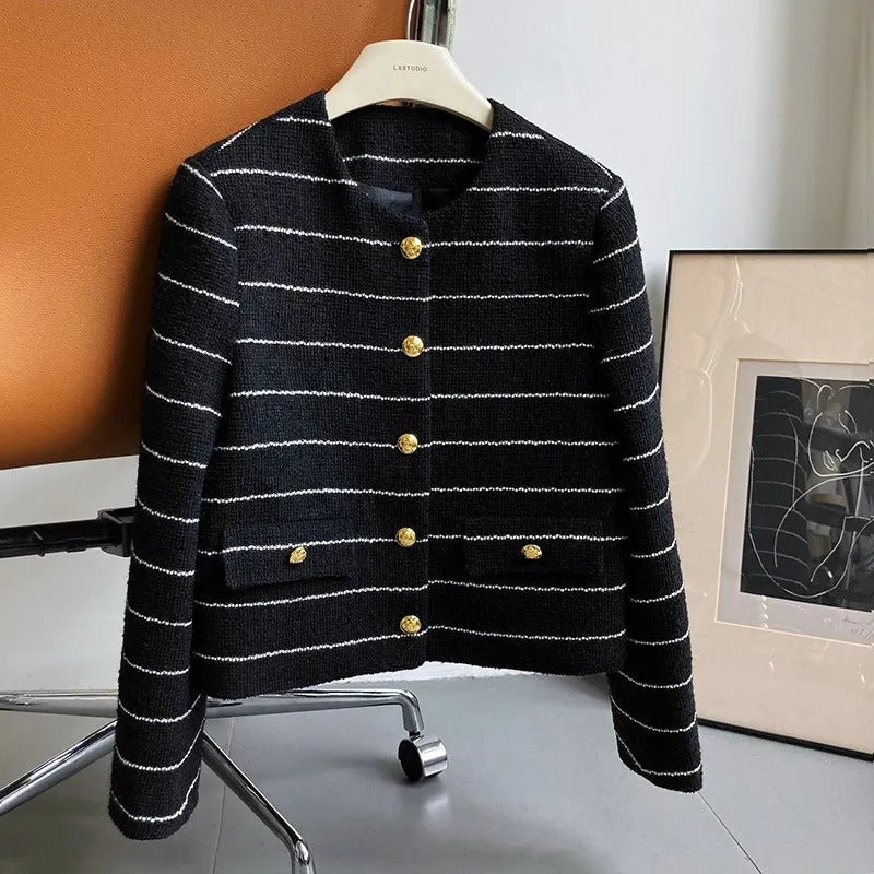 Pre Order:  Gold Buttons Striped Tweed Jacket