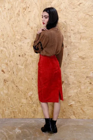 Red Suede Pencil Skirt