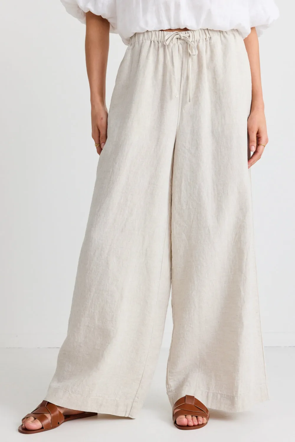 Resort natural linen wide leg pants