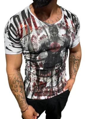 Rhinestone Men’s T-shirtWHITE #4010