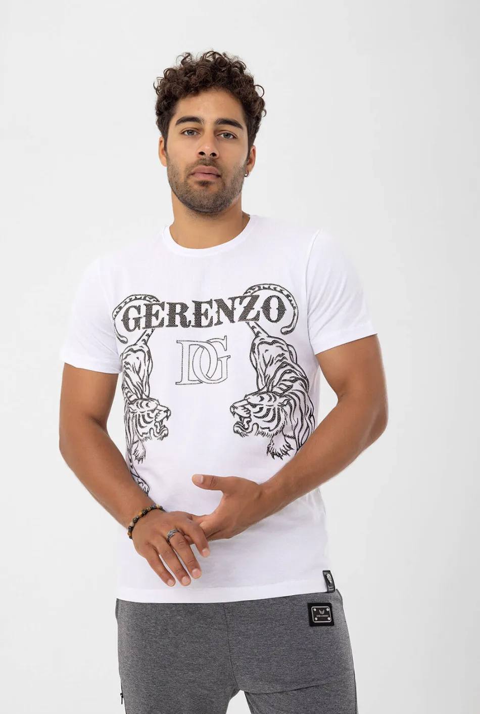 Rhinestone  Tiger T-shirt white Unisex #112646